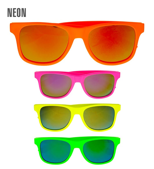 Neon 80er Jahre Brille mit reflektierenden Revo Gläsern in verschiedenen Farben