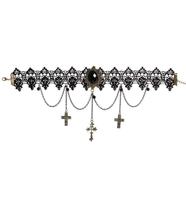Gothisches Halsband mit schwarzem Kreuzanhänger und Ketten