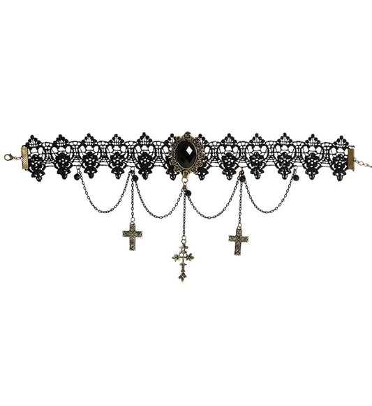 Gothisches Halsband mit schwarzem Kreuzanhänger und Ketten