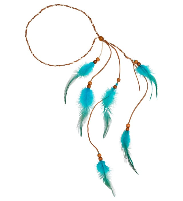 Indianer Stirnband mit türkisfarbenen Federn als Fasnacht Accessoire