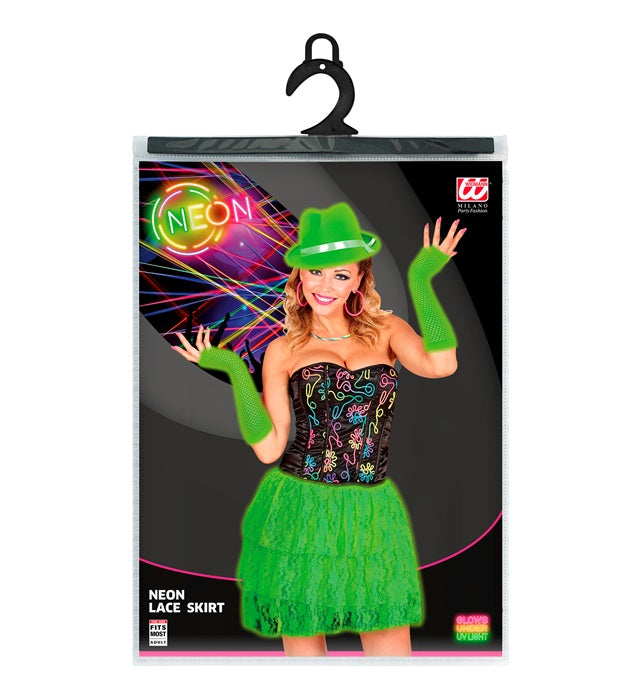 Neon grüner Spitzenrock mit elastischem Bund für Fasnacht und Karneval