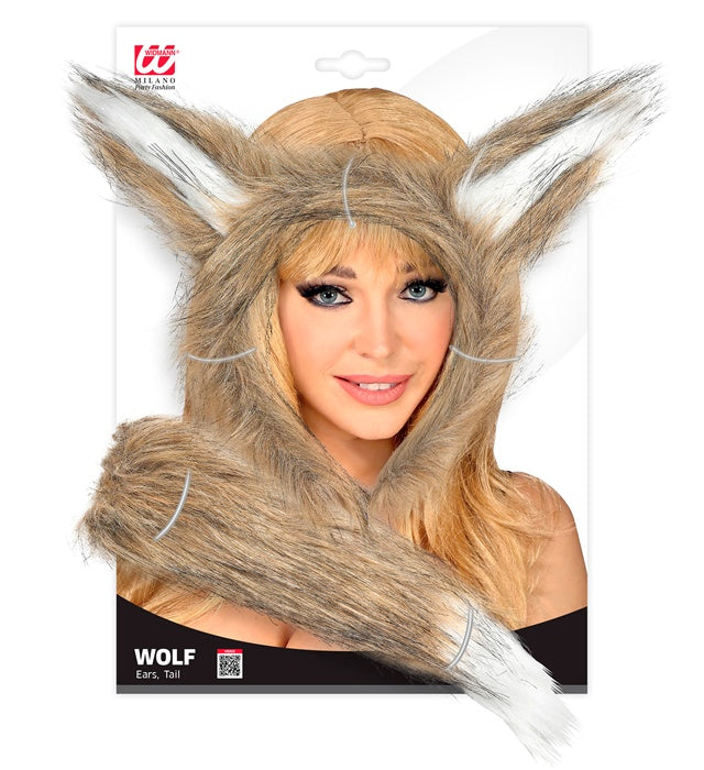 Wolf-Ohren und Schwanz Set als Kostümzubehör für Fasnacht