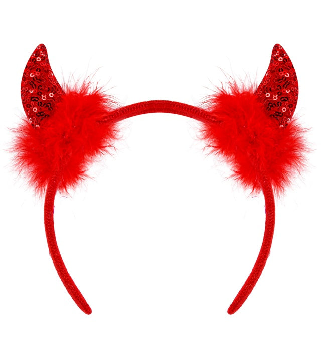 Rote Pailletten Teufelshörner auf Haarreif für Fasnacht und Halloween