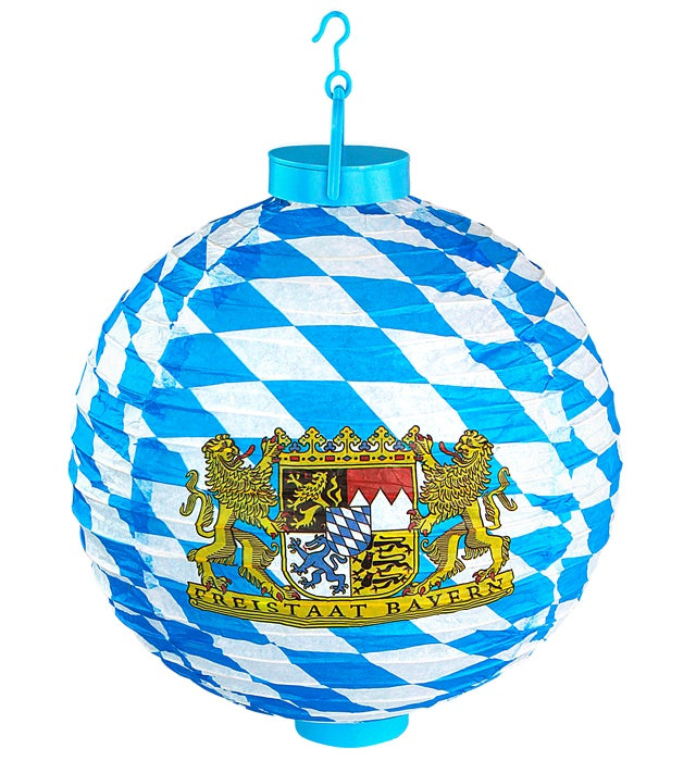 LED Lampion Bayern 30 cm mit zwei weißen LED-Lichtern in Blau-Weiß