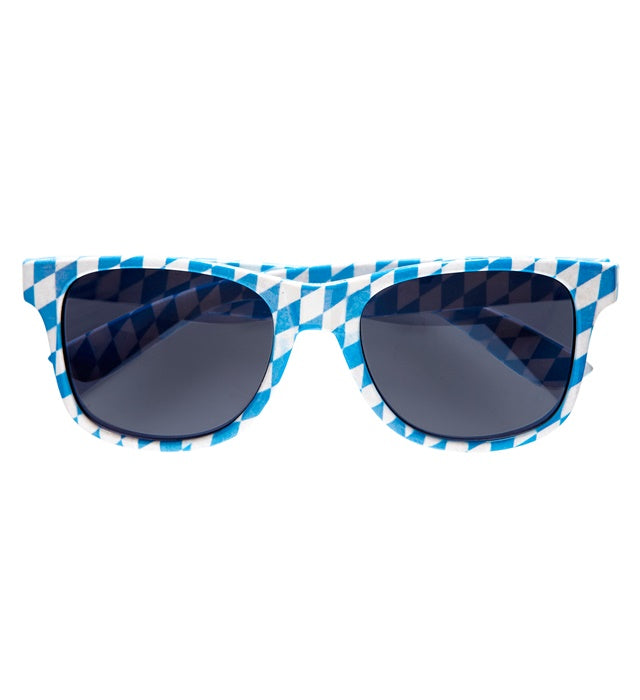 Bayerische Brille mit blau-weißem Rautenmuster als Fasnacht Accessoire