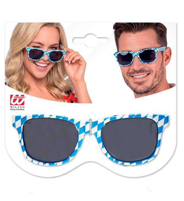 Bayerische Brille mit blau-weißem Rautenmuster als Fasnacht Accessoire