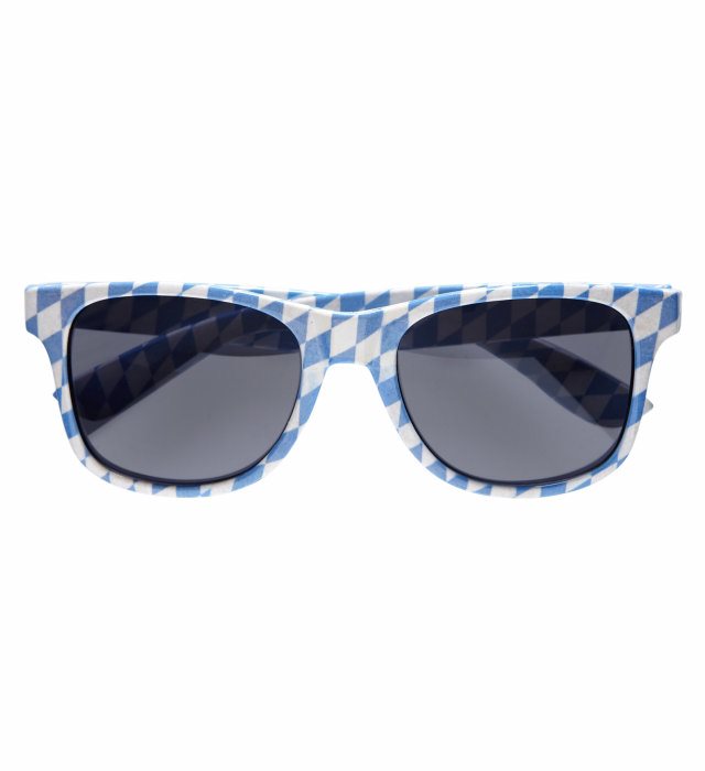 Bayerische Brille mit blau-weißem Rautenmuster als Fasnacht Accessoire