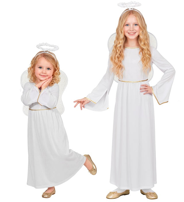 Engel Kostüm Set mit weissem Kleid, Flügeln und Heiligenschein