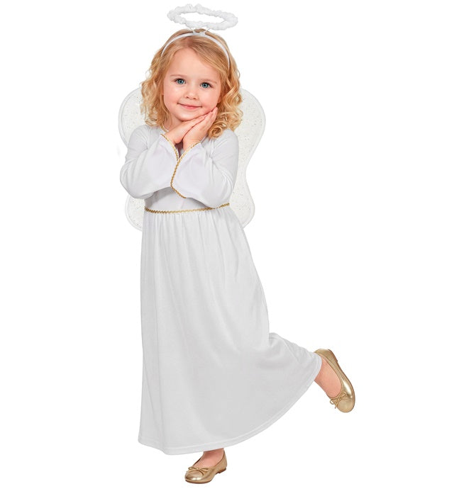 Engel Kostüm Set mit weissem Kleid, Flügeln und Heiligenschein