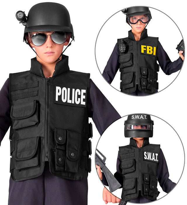 Kinder taktische Einsatzweste mit austauschbaren SWAT, FBI, POLICE Patches