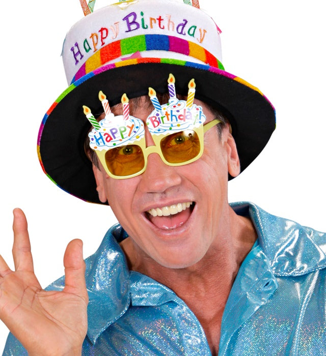 Bunte Happy Birthday Brille für Kinder mit farbigem Schriftzug