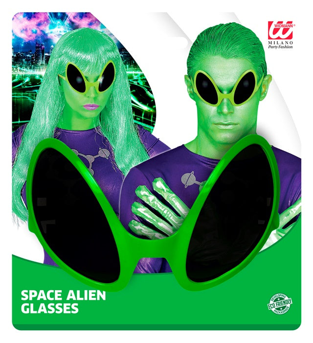 Alienbrille mit großen schwarzen Gläsern als Fasnachtszubehör