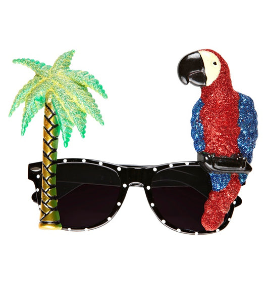 Tropische Brille mit buntem Papagei als Karnevals-Accessoire