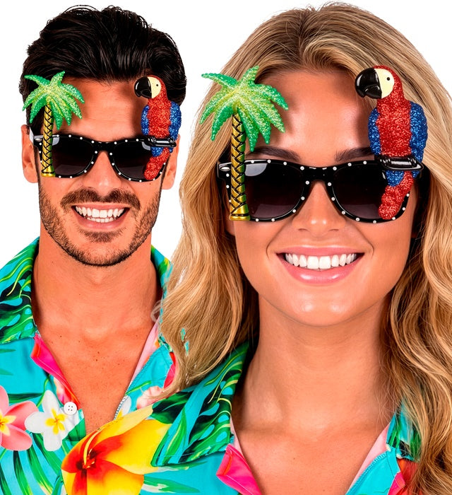 Tropische Brille mit buntem Papagei als Karnevals-Accessoire