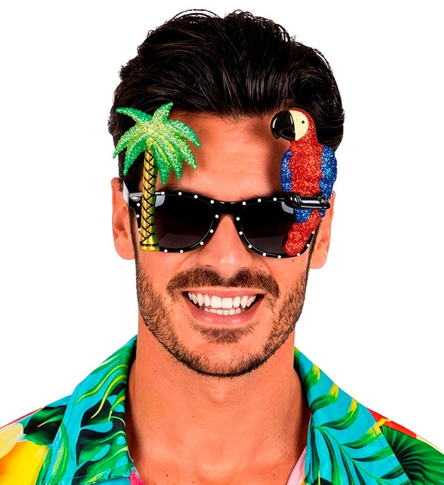 Tropische Brille mit buntem Papagei als Karnevals-Accessoire