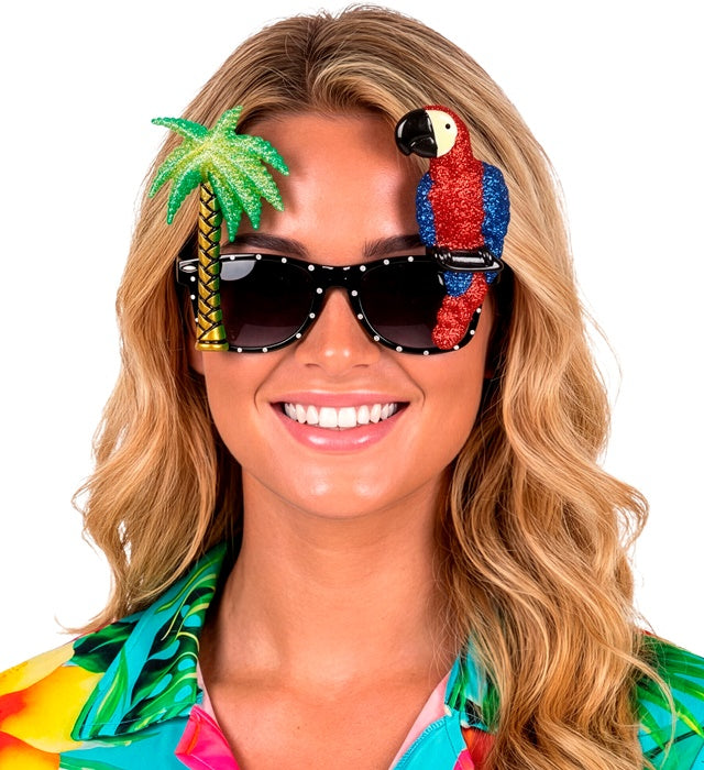 Tropische Brille mit buntem Papagei als Karnevals-Accessoire