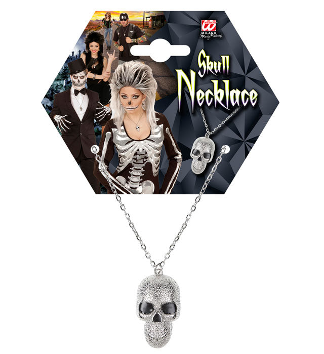 Silberne Totenkopf-Kette als Accessoire für Fasnacht und Halloween