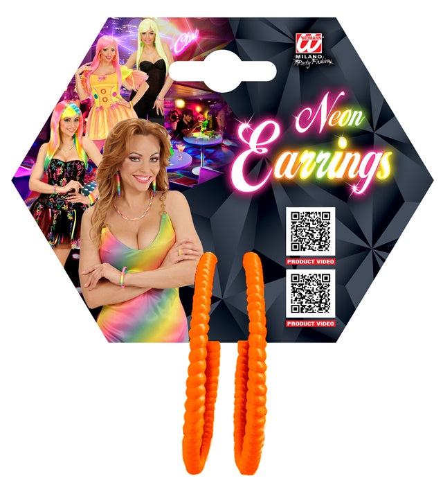 Neon-orange Ohrringe als Fasnacht-Accessoire