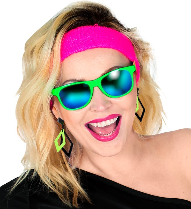 Schwarze und neon grüne Rhombus Ohrringe als Fasnacht-Accessoire