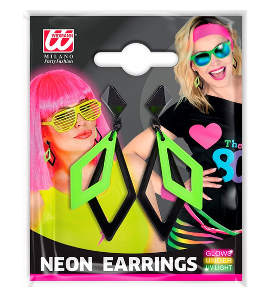 SCHWARZE UND NEON GRÜNE RHOMBUS OHRRINGE Neon - Grün