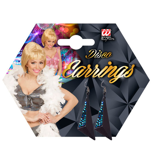 Schwarze und saphirblaue Strassohrringe als festliches Accessoire