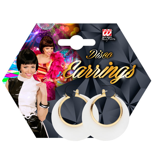 Weiss-goldene Disko Ohrhänger als stilvolles Fasnacht-Accessoire