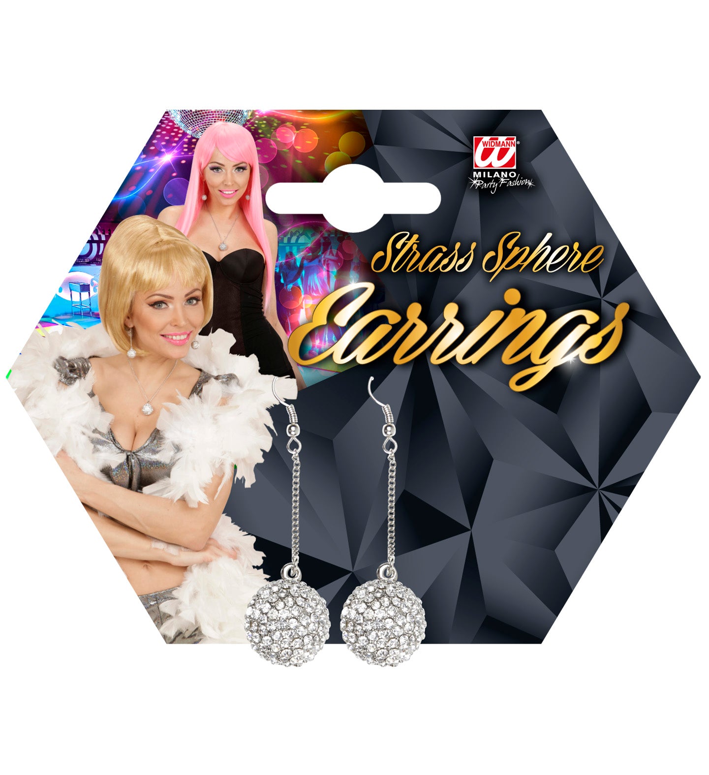 Disco Kugel Ohrringe Silber – Widmann Strass Ohrhänger Damen - Fasnacht24.ch