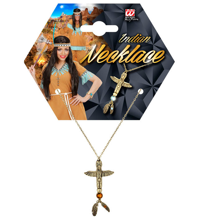 Goldene Totem Indianerkette mit dekorativem Stein als Fasnachtsschmuck