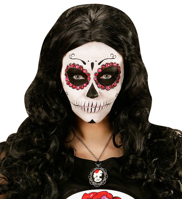 Kette mit schwarzer Rose und Totenkopf-Kamee als Halloween-Accessoire