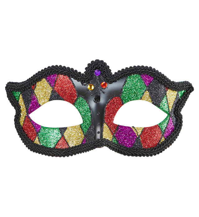 Bunte Harlekin Augenmaske mit Rautenmuster für Fasnacht und Karneval