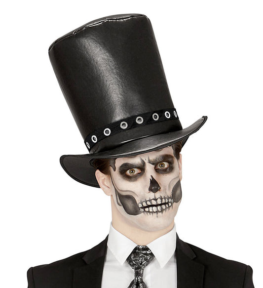 Zylinder im Lederlook 25 cm Höhe als Kostümzubehör für Fasnacht und Halloween