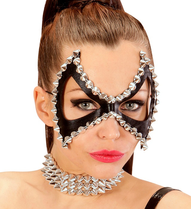 Schwarze Unisex Augenmaske mit Nieten für Fasnacht und Karneval