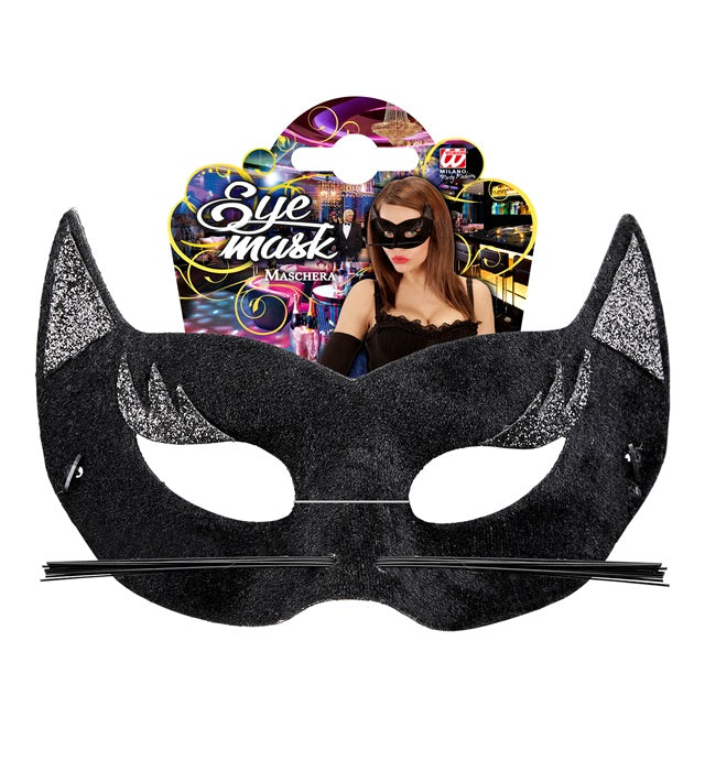 Schwarze Samt-Augenmaske im Panther-Design für Fasnacht