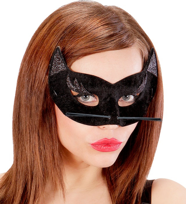 Schwarze Samt-Augenmaske im Panther-Design für Fasnacht