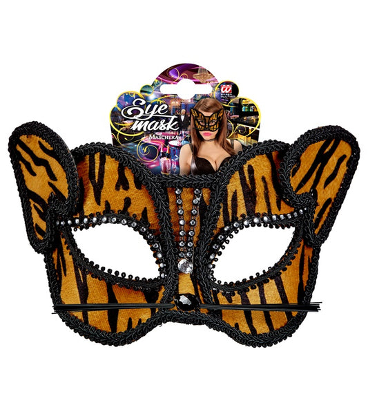 Tigeraugenmaske mit funkelnden Strasssteinen für Fasnacht und Karneval