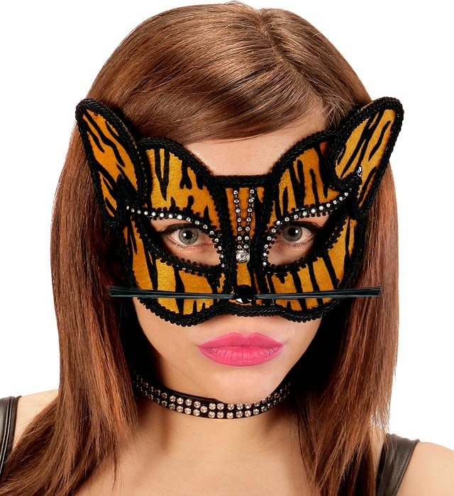 Tigeraugenmaske mit funkelnden Strasssteinen für Fasnacht und Karneval
