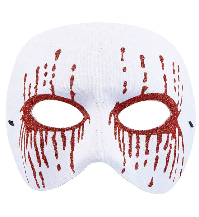 Weiße Psychomaske mit blutroten Augen für Halloween und Fasnacht