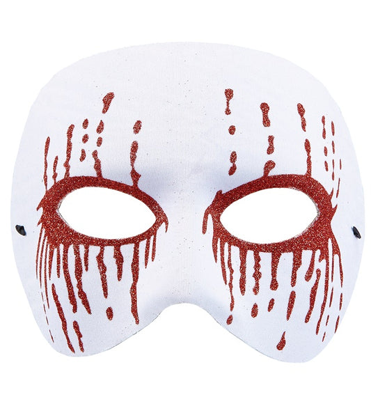 Weiße Psychomaske mit blutroten Augen für Halloween und Fasnacht