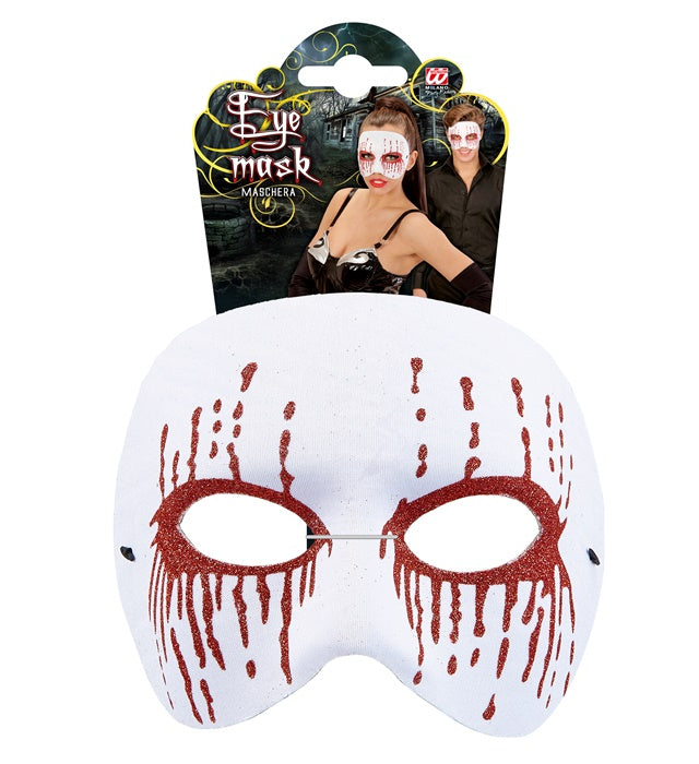 Weiße Psychomaske mit blutroten Augen für Halloween und Fasnacht