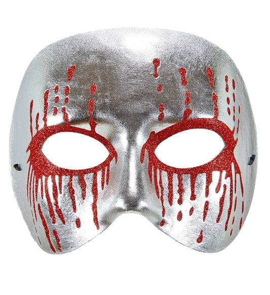 Silberne Psychomaske mit blutigen roten Augen – Unisex Halloween-Maske