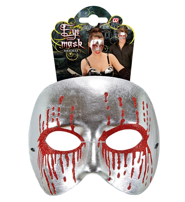 Silberne Psychomaske mit blutigen roten Augen – Unisex Halloween-Maske