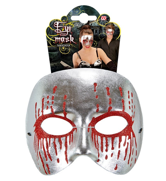 Silberne Psychomaske mit blutigen roten Augen – Unisex Halloween-Maske
