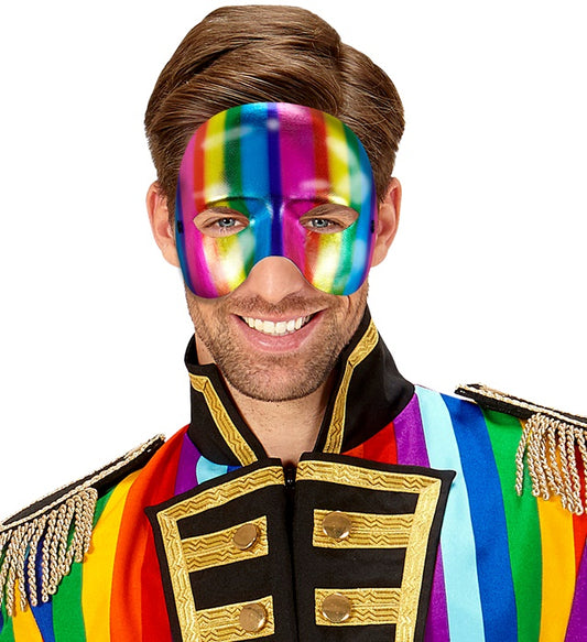 Metallfarbene Unisex-Maske ohne Kinn in Regenbogenfarben für Fasnacht