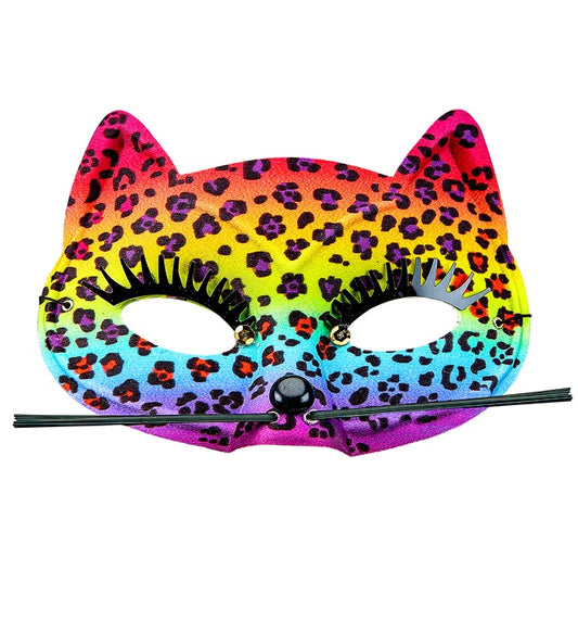 Leopardenmaske in leuchtenden Regenbogenfarben für Fasnacht