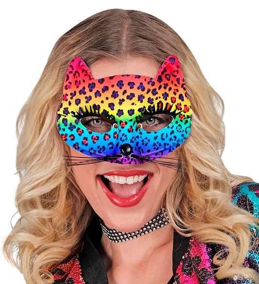 Leopardenmaske in leuchtenden Regenbogenfarben für Fasnacht
