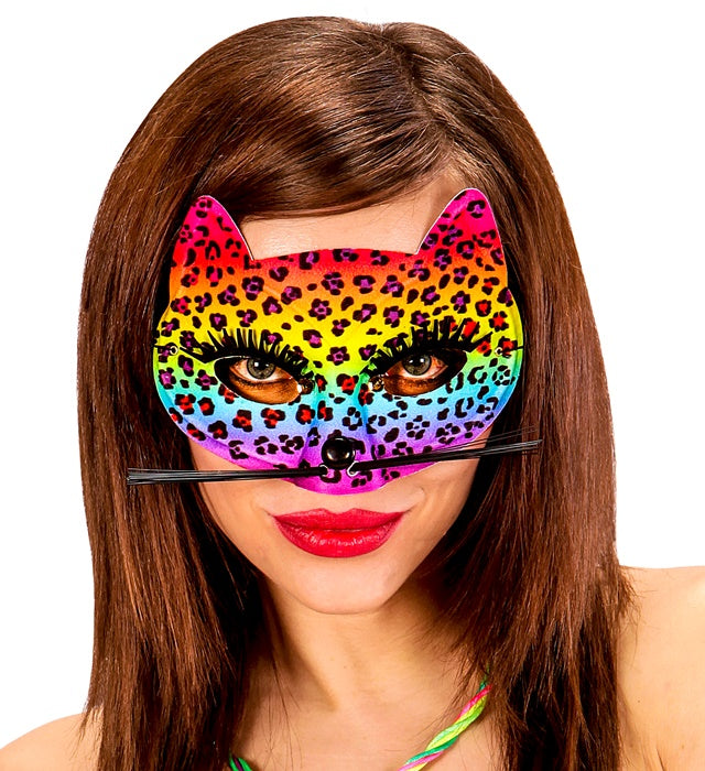 Leopardenmaske in leuchtenden Regenbogenfarben für Fasnacht
