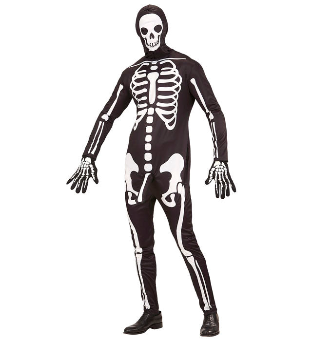 Skelett-Kostüm mit Overall, Maske und Handschuhen für Fasnacht und Halloween