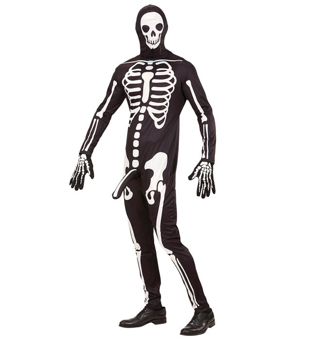 Skelett-Kostüm mit Overall, Maske und Handschuhen für Fasnacht und Halloween