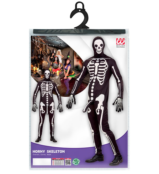 Skelett-Kostüm mit Overall, Maske und Handschuhen für Fasnacht und Halloween