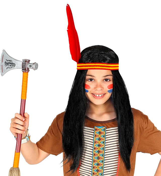 Perücke Indian mit Stirnband und Feder für Fasnacht und Karneval
